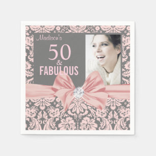 50 och Fabulous rosa Damask Diamond-bojfödelsedag Pappersservett