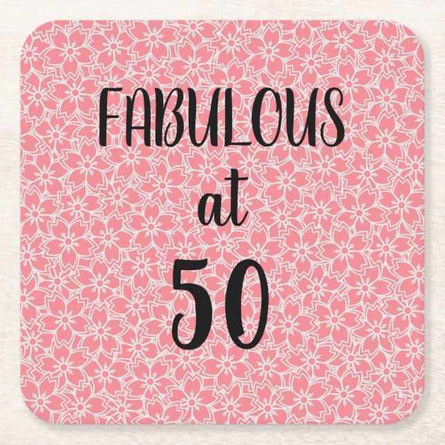 50 och Fabulous Rosa Flowers Birthday Square Pape Underlägg Papper Kvadrat (Framsidan)
