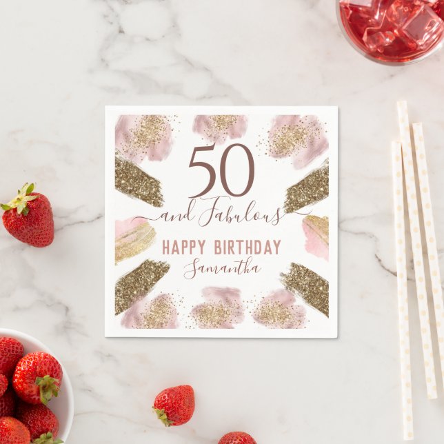 50 och Fabulous Rosa Guld Glitter födelsedag Pappersservett (Insitu)