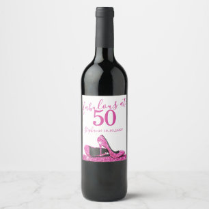 50 och Fabulous Rosa Heels Birthday Sparkling Vin Vinflaska Etikett