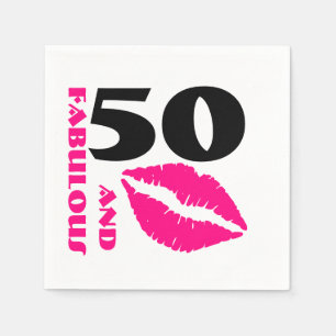 50 och Fabulous Rosa lipstick 50:e Födelsedagsfest Pappersservett