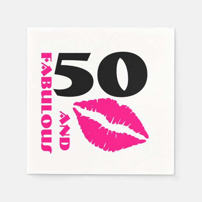 50 och Fabulous Rosa lipstick 50:e Födelsedagsfest Pappersservett (Framsidan)