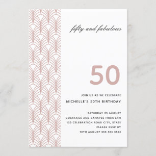 50 och Fabulous Rosa Minimalist Art Deco 50:e Inbjudningar