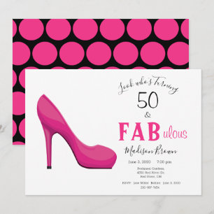 50 och Fabulous Rosa och svart 50:e födelsedagen Inbjudningar