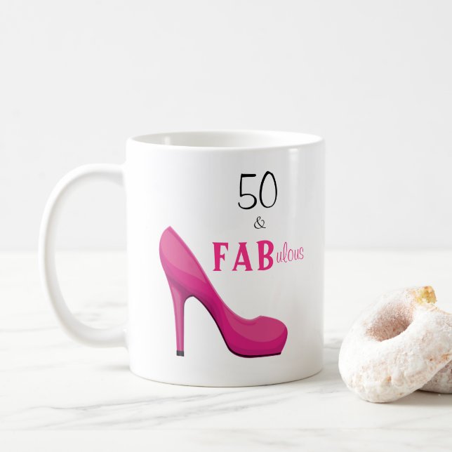 50 och Fabulous Rosa och svart 50:e födelsedagen Kaffemugg (Med munk)