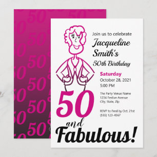 50 och Fabulous Rosa och svart Funny Dam Inbjudningar