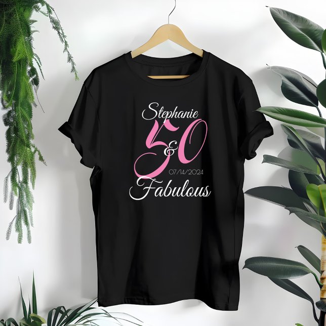 50 och Fabulous Rosa Personlig Födelsedagsfest T Shirt (Skapare uppladdad)