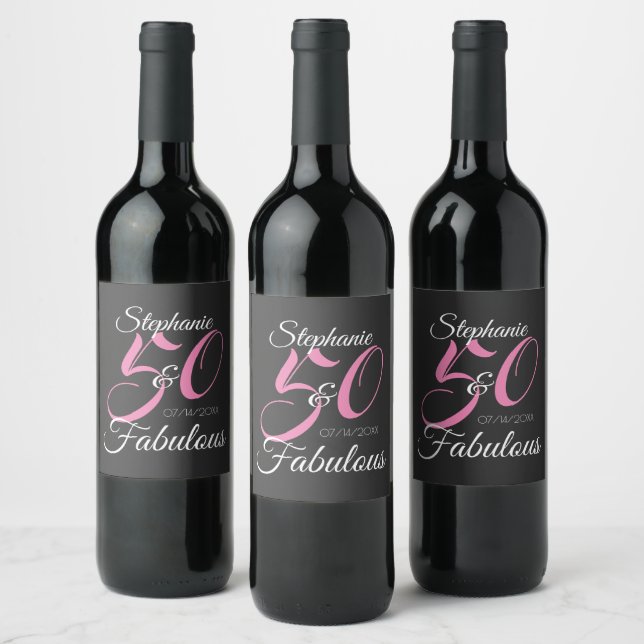 50 och Fabulous Rosa Personlig Födelsedagsfest Vinflaska Etikett (Flaskor)