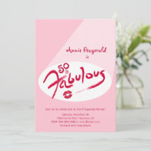 50 och Fabulous Rosa Red Lipstick Birthday Inbjuda