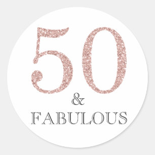 50 och Fabulous Rosa Typografi 50:e födelsedagen Runt Klistermärke
