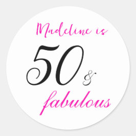 50- och Fabulous Rosa Typography 50-årsdagen Runt Klistermärke