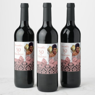 50 och Fabulous Rosa White Födelsedagsfest Vin Lab Vinflaska Etikett