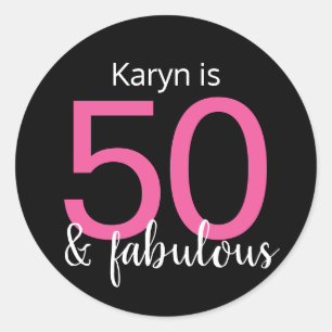 50 och Fabulous Rosa White på 50:e födelsedagen i  Runt Klistermärke
