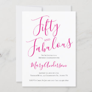 50 och Fabulous Script Rosa 50:e Födelsedagsfesten Inbjudningar