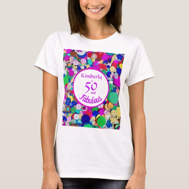 50 och Fabulous Sequin Birthday T Shirt (Framsida)