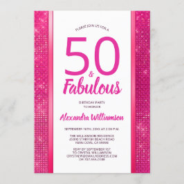 50 och Fabulous Shock rosa Glam 50:e Födelsedagsfe Inbjudningar