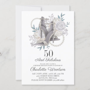 50 och Fabulous Silver Glitter Dancing Shoes Inbjudningar