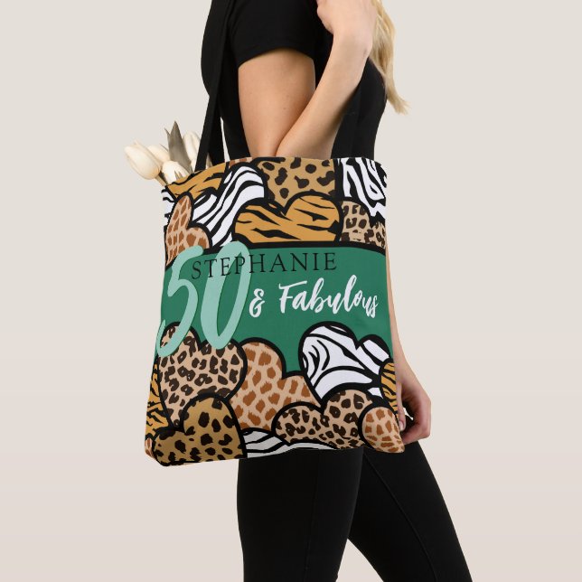 50 och Fabulous Snyggt Emerald Animal Print Heart Tygkasse (Närbild)
