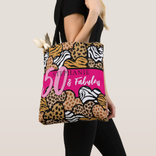 50 och Fabulous Snyggt Rosa Animal Print Hearts Tygkasse