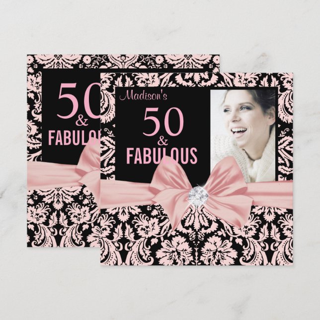 50 och Fabulous Snyggt rosa dammens födelsedag Inbjudningar (Fram/baksida)