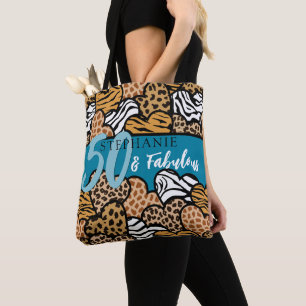 50 och Fabulous Snyggt Teal Animal Print Hearts Tygkasse