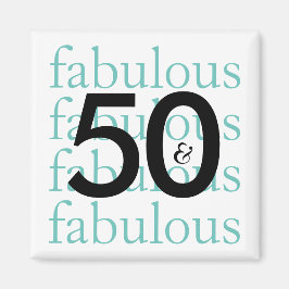 50 och Fabulous | Svart, vit, Teal Typografi Magnet