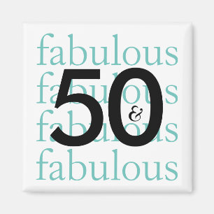 50 och Fabulous Svart, vit, Teal Typografi Magnet