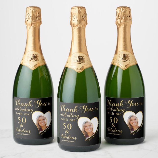 50 och Fabulous Tack Birthday Black and Guld (Flaskor)