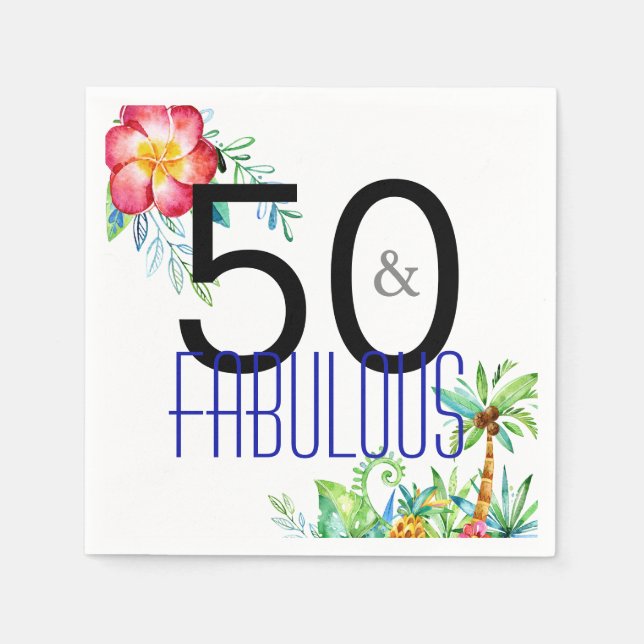 50 och Fabulous Tropical Blommigt 50:e födelsedage Pappersservett (Framsidan)
