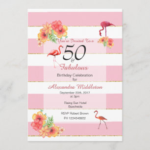 50 och Fabulous Tropical Rosa Birthday bjudande Inbjudningar