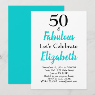 50 och Fabulous Turcos Blue Birthday Inbjudningar