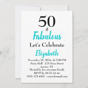 50 och Fabulous Turquise Birthday Inbjudningar