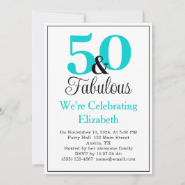 50 och Fabulous Turquise Blue on White Inbjudningar