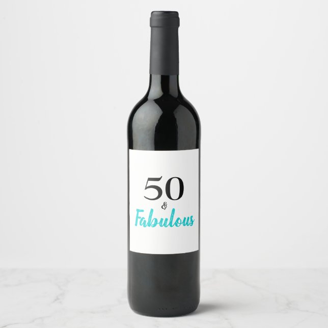 50 och Fabulous Turquise Födelsedagsfest Vinflaska Etikett (Framsida)