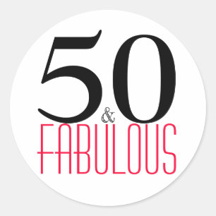 50 och Fabulous   Typografi 50:e födelsedagen Runt Klistermärke