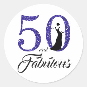 50 och Fabulous   Typografi 50:e födelsedagen Runt Klistermärke
