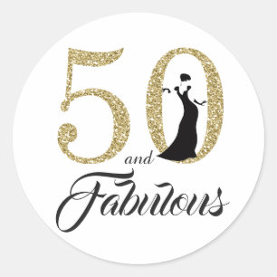 50 och Fabulous Typografi 50:e födelsedagen Runt Klistermärke