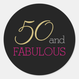 50 och Fabulous Typography 50:e födelsedagen Runt Klistermärke