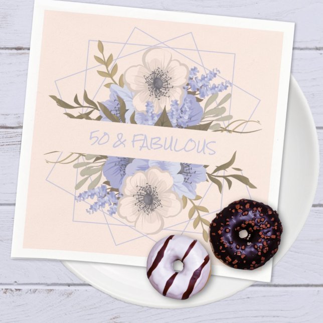 50 och Fabulous Violet Pastel Fem Petal Vild Ro Pappersservett (Easily personalize this pastel wild rose paper napkin design for a birthday or other occasion. )