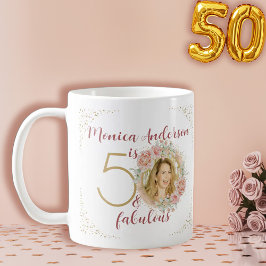 50 och Fabulous Watercolor Blommigt Photo Namn Kaffemugg
