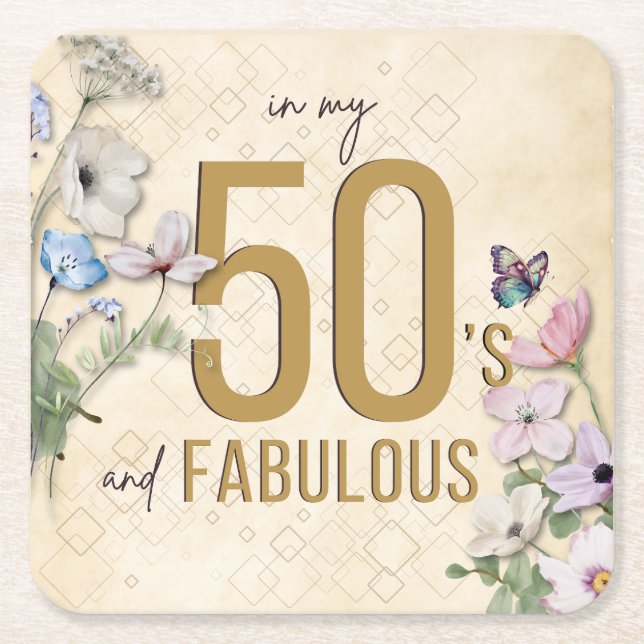 50 och Fabulous Wildblomma Underlägg Papper Kvadrat (Framsidan)