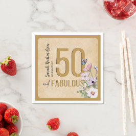50 och Fabulous Wildbloms Födelsedagsfest Napkins Pappersservett