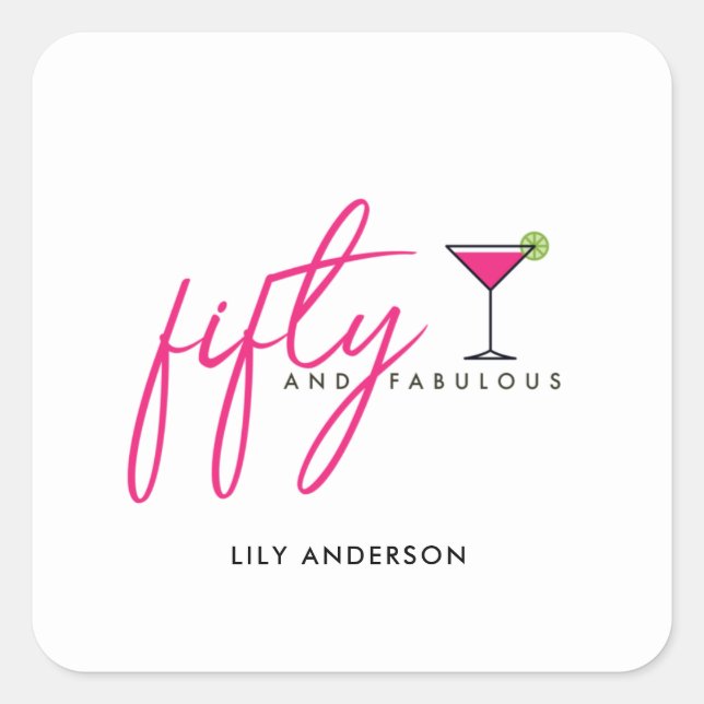 50 och Fabulous Women's Födelsedagsfest Fyrkantigt Klistermärke (Framsida)