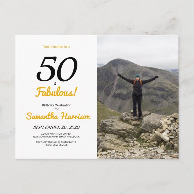 50 och fantastisk 50-års födelsedagsinbjudan vykort (Framsida)