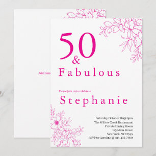 50 och fantastisk 50-årsfest rosa inbjudningar