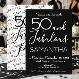 50 och fantastisk 50-årsfest Svart Elegant Inbjudningar