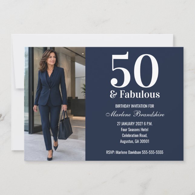 50 och fantastisk blå fotofödelsedag inbjudningar (Framsida)