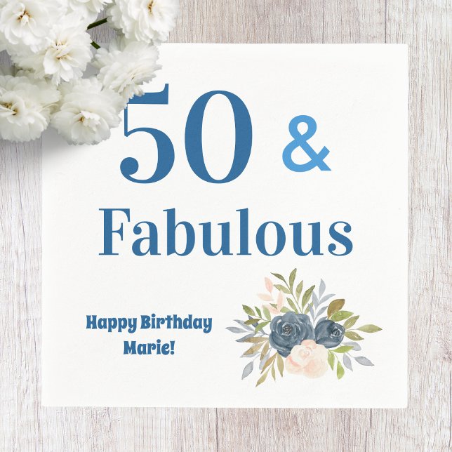 50 och fantastisk blå typografi födelsedagsfest pappersservett (Skapare uppladdad)