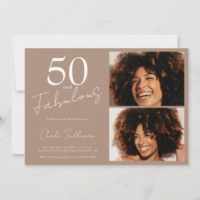 50 och fantastisk brun 50-årsfest inbjudningar (Framsida)