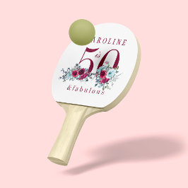 50 och fantastisk burgundisk blommigt-födelsedagsp pingisracket